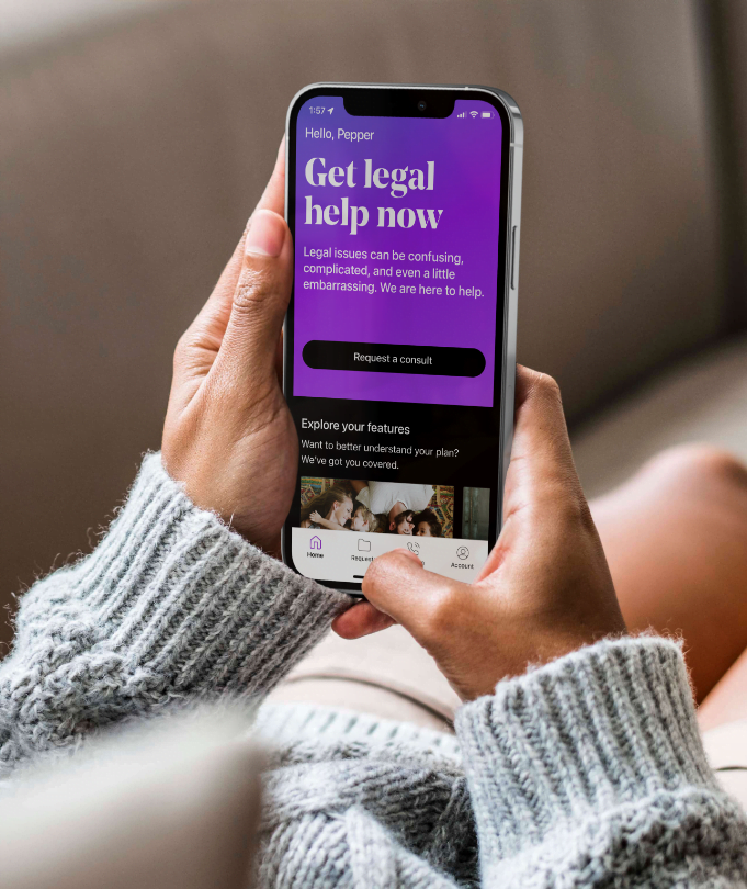 Phone with the text "Get legal help now. legal issues can be confusing, complicated, and even a little embarrassing. We are here to help."