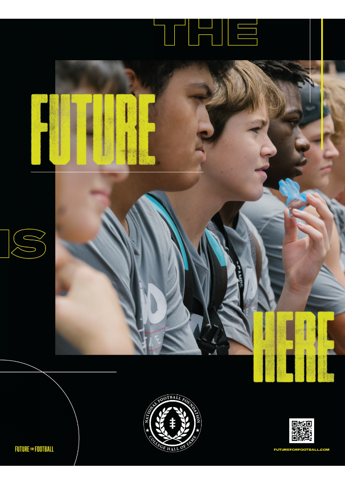 Group of kids lined up with the text "The Future Is Here".